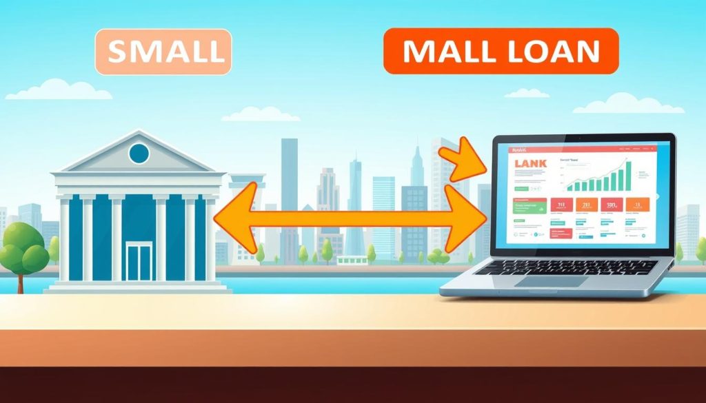 A detailed comparison illustration of small loan channels in an infographic style. In the foreground, present three distinct sections: a modern bank building, a professional financing company office, and a sleek online platform interface displayed on a laptop. The middle ground features arrows connecting these three entities, symbolizing the flow of loans. In the background, a city skyline represents the financial environment. Use bright, informative colors to create a coherent and engaging visual. The lighting should be bright and inviting, with a focus on clarity. The atmosphere is professional and educational, appealing to readers seeking financial advice. No text, logos, or branding should be included in the image. A detailed comparison illustration of small loan channels in an infographic style. In the foreground, present three distinct sections: a modern bank building, a professional financing company office, and a sleek online platform interface displayed on a laptop. The middle ground features arrows connecting these three entities, symbolizing the flow of loans. In the background, a city skyline represents the financial environment. Use bright, informative colors to create a coherent and engaging visual. The lighting should be bright and inviting, with a focus on clarity. The atmosphere is professional and educational, appealing to readers seeking financial advice. No text, logos, or branding should be included in the image.