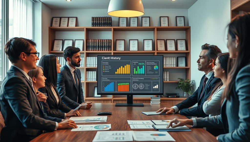 A professional office environment illustrating the concept of banking history and internal evaluation ratings. In the foreground, a diverse group of business professionals dressed in smart business attire are engaged in a discussion around a large wooden table, with documents and graphs showcasing financial data laid out. The middle layer features a sleek computer screen displaying infographics about client banking history and internal ratings systems. In the background, there are rows of neatly organized shelves with banking books and framed certificates. Soft, warm lighting creates an inviting atmosphere, while a large window allows natural light to illuminate the scene, giving a sense of transparency and trust. The perspective is slightly elevated to capture the collaborative interaction among the team, conveying a mood of professionalism and diligence. A professional office environment illustrating the concept of banking history and internal evaluation ratings. In the foreground, a diverse group of business professionals dressed in smart business attire are engaged in a discussion around a large wooden table, with documents and graphs showcasing financial data laid out. The middle layer features a sleek computer screen displaying infographics about client banking history and internal ratings systems. In the background, there are rows of neatly organized shelves with banking books and framed certificates. Soft, warm lighting creates an inviting atmosphere, while a large window allows natural light to illuminate the scene, giving a sense of transparency and trust. The perspective is slightly elevated to capture the collaborative interaction among the team, conveying a mood of professionalism and diligence.