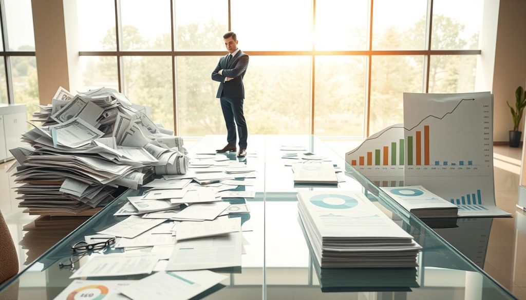 A visual representation of "金流切割," depicting a clear delineation between personal and company finances. In the foreground, a professional individual in business attire stands confidently, analyzing documents on a sleek glass desk filled with financial charts and graphs. The middle ground features a dual pathway: one side with chaotic paperwork symbolizing personal debts, and the other side with organized company finances, illustrated through balanced ledgers and growth indicators. In the background, an office setting with large windows allowing natural light to flood in, creating a warm and optimistic atmosphere. The lighting is bright and focused, emphasizing the contrast between the two pathways. The overall mood conveys determination and clarity in achieving financial separation and resolution. A visual representation of "金流切割," depicting a clear delineation between personal and company finances. In the foreground, a professional individual in business attire stands confidently, analyzing documents on a sleek glass desk filled with financial charts and graphs. The middle ground features a dual pathway: one side with chaotic paperwork symbolizing personal debts, and the other side with organized company finances, illustrated through balanced ledgers and growth indicators. In the background, an office setting with large windows allowing natural light to flood in, creating a warm and optimistic atmosphere. The lighting is bright and focused, emphasizing the contrast between the two pathways. The overall mood conveys determination and clarity in achieving financial separation and resolution.