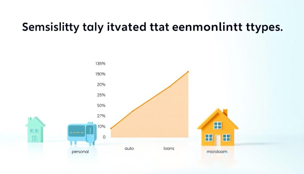 A visually engaging infographic comparing the sensitivity of different loan types to employment duration, including personal loans, auto loans, mortgage loans, and microloans. The foreground features icons representing each loan type, arranged in a dynamic layout. In the middle, a clear graph illustrates the sensitivity levels to work experience for each loan, using distinct colors for easy differentiation. The background incorporates a soft gradient that transitions from light blue to white, evoking a professional yet approachable atmosphere. The lighting is bright and focused, reminiscent of natural daylight, enhancing clarity. The overall mood is informative and analytical, designed to engage readers in a financial discussion. No text or branding is present, ensuring the focus remains on the visual data presentation.