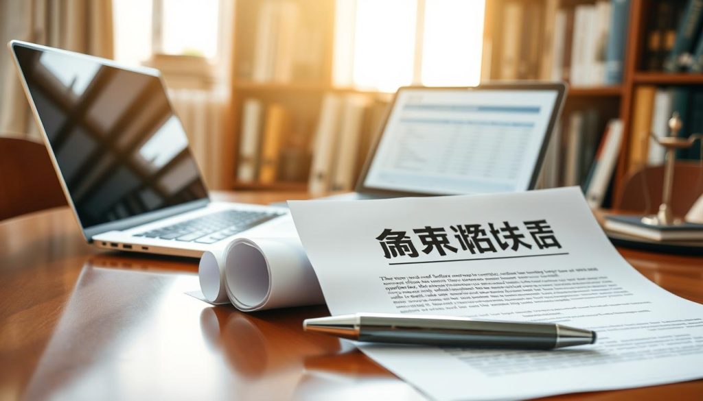 A detailed scene depicting a mortgage contract titled "抵押貸款契約" prominently displayed on a polished wooden desk. In the foreground, the contract, printed on high-quality paper, is partially unrolled to emphasize the text. Beside it, a professional-looking pen rests, reflecting natural light. In the middle, an open laptop shows a financial spreadsheet, hinting at a discussion on property as collateral. Behind, a blurred bookshelf filled with real estate and legal books creates an academic atmosphere. The overall lighting is warm and inviting, suggesting a productive workspace. Capture the mood of serious contemplation and careful examination, with a focus on the contract's details and the importance of thorough review. No text overlays or distractions included. A detailed scene depicting a mortgage contract titled "抵押貸款契約" prominently displayed on a polished wooden desk. In the foreground, the contract, printed on high-quality paper, is partially unrolled to emphasize the text. Beside it, a professional-looking pen rests, reflecting natural light. In the middle, an open laptop shows a financial spreadsheet, hinting at a discussion on property as collateral. Behind, a blurred bookshelf filled with real estate and legal books creates an academic atmosphere. The overall lighting is warm and inviting, suggesting a productive workspace. Capture the mood of serious contemplation and careful examination, with a focus on the contract's details and the importance of thorough review. No text overlays or distractions included.
