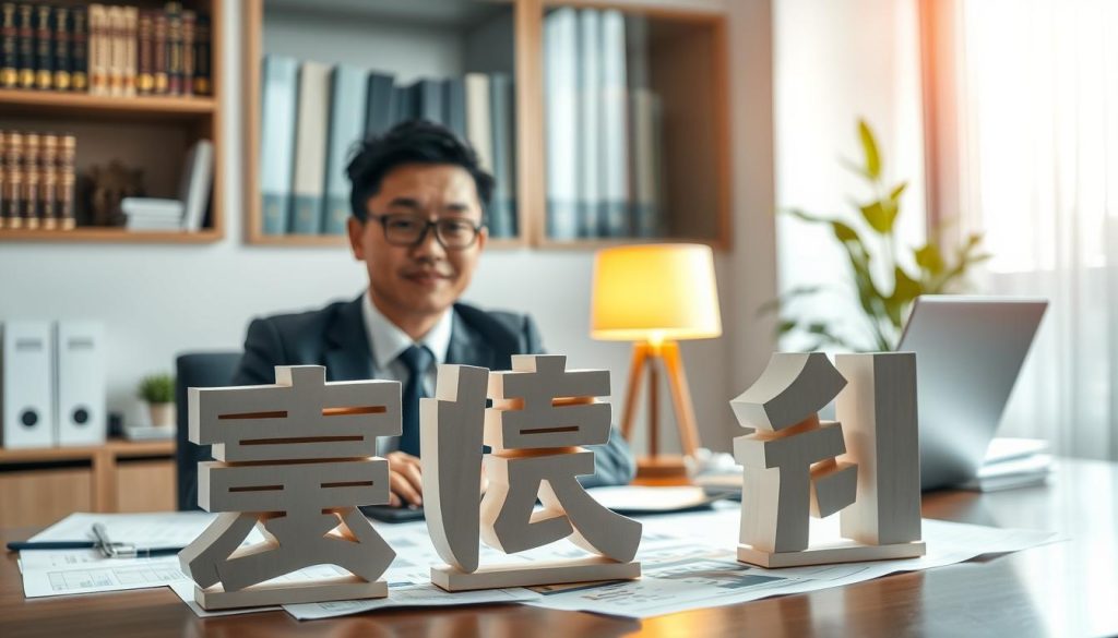 A professional interior scene depicting a person of Asian descent in business attire, seated at a modern desk surrounded by papers and a laptop displaying a digital screen showing a credit report. The foreground features a detailed, open "聯徵報告" showcasing financial data, graphs, and charts. In the middle, a warm desk lamp illuminates the workspace, creating a focused atmosphere. The background includes a softly blurred bookshelf filled with financial books and a plant, adding a touch of life to the setting. Natural light streams through a nearby window, enhancing the professional and motivational mood of the scene. The overall atmosphere is one of determination and success in navigating financial systems.