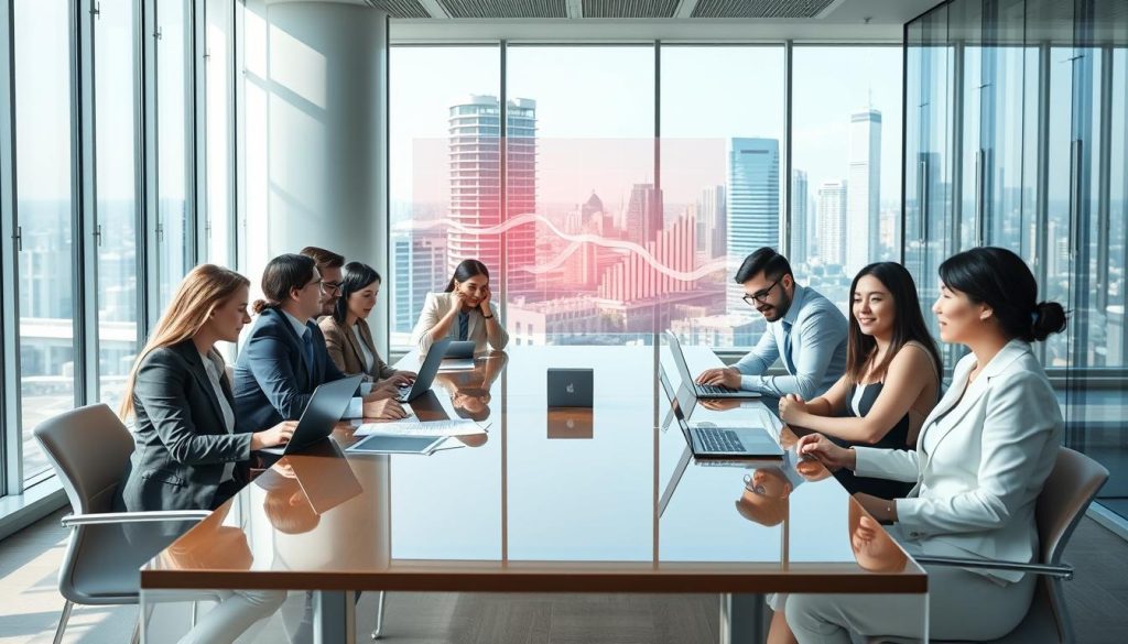 A sleek, modern office environment, filled with natural light streaming through large windows. In the foreground, a diverse group of professionals in business attire sits around a polished conference table, engaged in a focused discussion about loan approval processes. Each person displays a mixture of concentration and collaboration, with laptops open and documents neatly spread out. In the middle ground, a large digital display shows flowing graphs and charts that represent the criteria for loan selection, indicating efficiency and speed. The background features a view of a bustling city, symbolizing the dynamic nature of finance. The overall atmosphere is professional and optimistic, showcasing teamwork and innovative strategies to enhance approval rates and reduce review times. A sleek, modern office environment, filled with natural light streaming through large windows. In the foreground, a diverse group of professionals in business attire sits around a polished conference table, engaged in a focused discussion about loan approval processes. Each person displays a mixture of concentration and collaboration, with laptops open and documents neatly spread out. In the middle ground, a large digital display shows flowing graphs and charts that represent the criteria for loan selection, indicating efficiency and speed. The background features a view of a bustling city, symbolizing the dynamic nature of finance. The overall atmosphere is professional and optimistic, showcasing teamwork and innovative strategies to enhance approval rates and reduce review times.