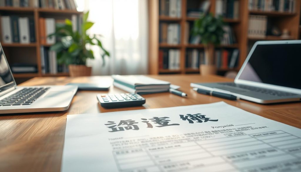 A well-organized office desk scene focusing on a realistic "收入證明" document in the foreground. The document is neatly placed on a wooden table, partially illuminated by soft, natural light coming from a nearby window, creating a warm and inviting atmosphere. In the middle ground, there are essential financial items such as a calculator, a pen, and a laptop, suggesting preparation for a financial meeting. The background features a bookshelf filled with finance-related books and a potted plant for a touch of greenery. The overall mood is professional and serious, capturing the essence of financial discussions and document preparation. The scene conveys a sense of trust and reliability, ideal for illustrating financial readiness for a housing loan application. A well-organized office desk scene focusing on a realistic "收入證明" document in the foreground. The document is neatly placed on a wooden table, partially illuminated by soft, natural light coming from a nearby window, creating a warm and inviting atmosphere. In the middle ground, there are essential financial items such as a calculator, a pen, and a laptop, suggesting preparation for a financial meeting. The background features a bookshelf filled with finance-related books and a potted plant for a touch of greenery. The overall mood is professional and serious, capturing the essence of financial discussions and document preparation. The scene conveys a sense of trust and reliability, ideal for illustrating financial readiness for a housing loan application.