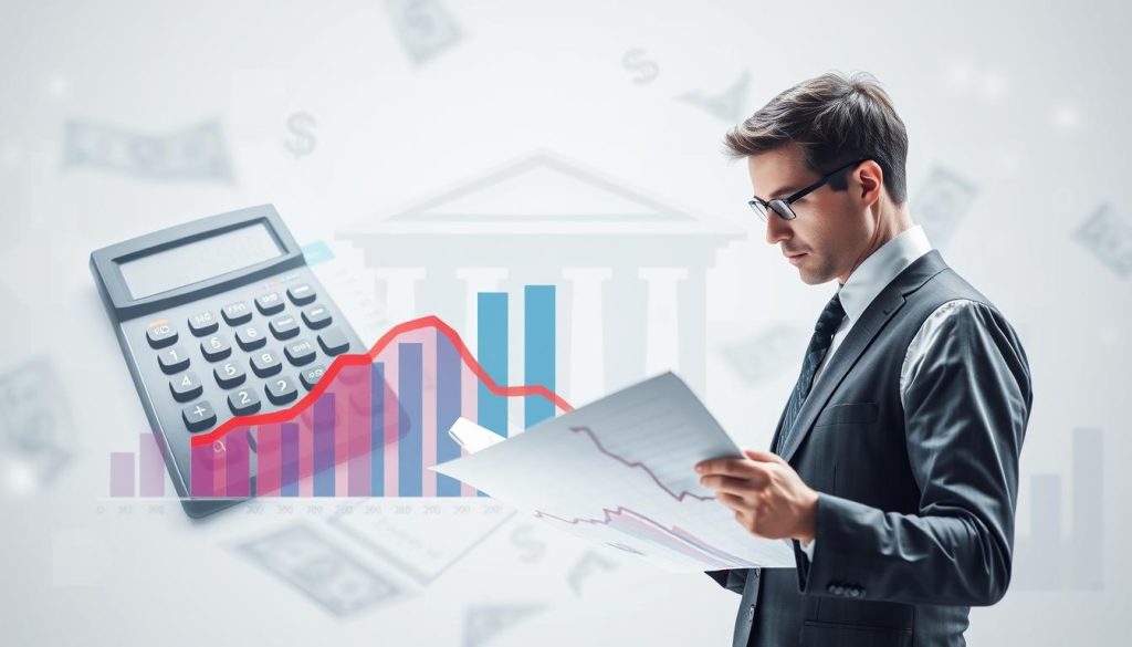 A dynamic, visually striking image illustrating the concept of "cash flow risk". In the foreground, a business professional in formal attire examines financial reports, with graphs showing declining cash flow in bold colors. The middle ground features a large, transparent overlay of a calculator and accounting spreadsheets, suggesting analysis and caution. The background is filled with abstract representations of banks and money symbols, hinting at financial institutions with a slightly blurred effect to convey depth. The lighting is bright and focused on the foreground while casting softer shadows in the background, creating a sense of urgency and introspection. The overall mood is serious and contemplative, emphasizing the importance of prudent financial management in business. A dynamic, visually striking image illustrating the concept of "cash flow risk". In the foreground, a business professional in formal attire examines financial reports, with graphs showing declining cash flow in bold colors. The middle ground features a large, transparent overlay of a calculator and accounting spreadsheets, suggesting analysis and caution. The background is filled with abstract representations of banks and money symbols, hinting at financial institutions with a slightly blurred effect to convey depth. The lighting is bright and focused on the foreground while casting softer shadows in the background, creating a sense of urgency and introspection. The overall mood is serious and contemplative, emphasizing the importance of prudent financial management in business.