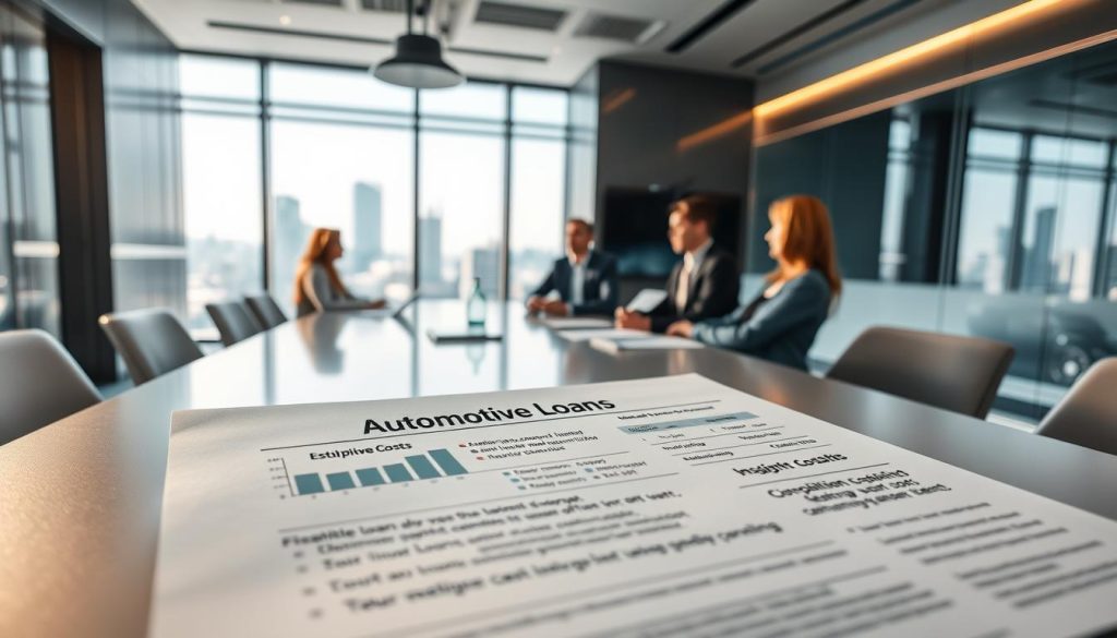 A modern office interior with sleek, minimalist design, showcasing a large conference table surrounded by professionals in business attire engaged in a discussion about automotive loans and financing. In the foreground, a close-up view of a detailed document titled "動保設定" showcasing graphs, charts, and insightful notes, symbolizing the process of establishing collateral and associated costs. The middle ground features a large window with natural light streaming in, illuminating the room and creating a warm, inviting atmosphere. In the background, a cityscape can be seen, suggesting a bustling urban environment. The overall mood is focused and professional, conveying a sense of diligence and purpose in the financial planning discussion. Soft shadows and warm lighting enhance the collaborative ambiance. A modern office interior with sleek, minimalist design, showcasing a large conference table surrounded by professionals in business attire engaged in a discussion about automotive loans and financing. In the foreground, a close-up view of a detailed document titled "動保設定" showcasing graphs, charts, and insightful notes, symbolizing the process of establishing collateral and associated costs. The middle ground features a large window with natural light streaming in, illuminating the room and creating a warm, inviting atmosphere. In the background, a cityscape can be seen, suggesting a bustling urban environment. The overall mood is focused and professional, conveying a sense of diligence and purpose in the financial planning discussion. Soft shadows and warm lighting enhance the collaborative ambiance.