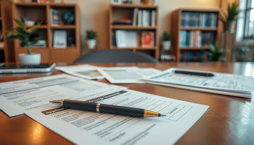 A neatly organized workspace featuring a range of motorcycle loan documents laid out on a polished wooden desk. In the foreground, focus on a detailed motorcycle financing application form with spaces for personal information and terms of the loan. Include a pen poised on the edge of the documents, suggesting readiness. In the middle, there are additional papers like income verification and identification documents, slightly blurred to emphasize the application form. In the background, a well-lit ambiance with a soft focus, showing a few potted plants and a bookshelf filled with financial guides, creates a professional atmosphere. The lighting is warm and inviting, casting gentle shadows, while the scene evokes a sense of preparation and professionalism. A neatly organized workspace featuring a range of motorcycle loan documents laid out on a polished wooden desk. In the foreground, focus on a detailed motorcycle financing application form with spaces for personal information and terms of the loan. Include a pen poised on the edge of the documents, suggesting readiness. In the middle, there are additional papers like income verification and identification documents, slightly blurred to emphasize the application form. In the background, a well-lit ambiance with a soft focus, showing a few potted plants and a bookshelf filled with financial guides, creates a professional atmosphere. The lighting is warm and inviting, casting gentle shadows, while the scene evokes a sense of preparation and professionalism.