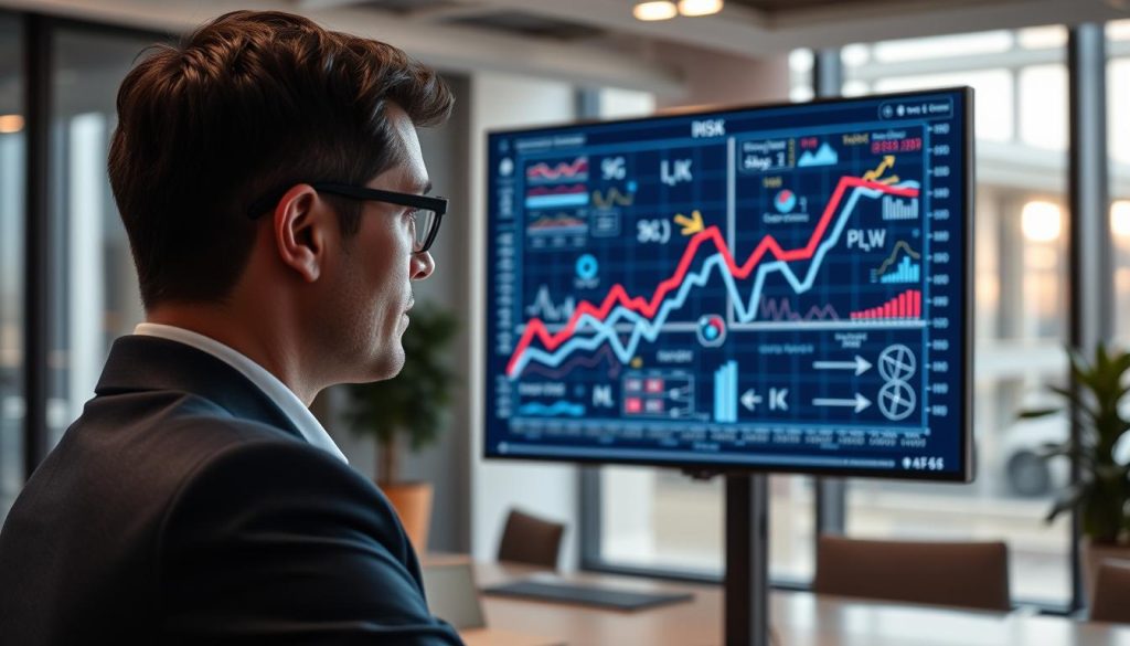 A visually striking and professional depiction of a risk control model represented as a complex mathematical graph on a digital screen. In the foreground, show a business analyst focused on the screen, dressed in a smart business suit, examining the data with a thoughtful expression. The middle layer includes the vibrant screen displaying intricate graphs, charts, and algorithms, symbolizing advanced analytics in loan approval processes. In the background, a modern office setting with soft, natural lighting filters through large windows, creating a calm yet focused atmosphere. The overall mood reflects analytical precision and the serious logic behind financial decision-making, emphasizing that approval decisions are data-driven rather than instinctual.
