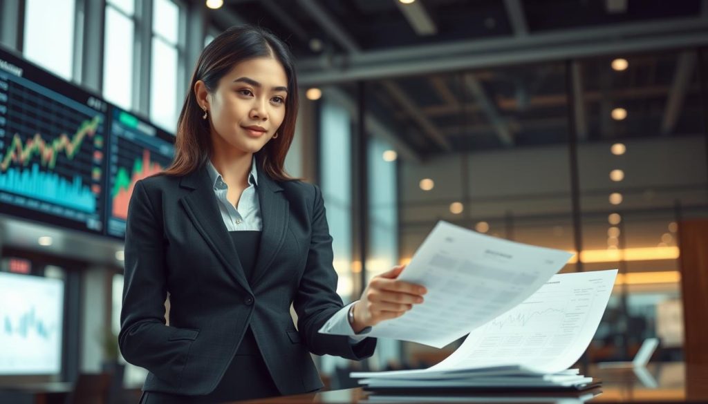 A visually striking composition illustrating the concept of "資訊透明" (information transparency). In the foreground, a confident professional woman in smart business attire stands at a desk, reviewing financial documents with a look of clarity and understanding. In the middle, a blurred yet sophisticated background showcases a high-tech office environment with large screens displaying graphs and charts, emphasizing data openness. Soft, natural lighting filters through large windows, creating an inviting atmosphere. The mood is focused and optimistic, symbolizing empowerment through knowledge. Capture a wide-angle perspective to enrich the scene's depth and convey the importance of transparency in financial decisions. Ensure all elements adhere to a safe for work standard, avoiding any controversial imagery. A visually striking composition illustrating the concept of "資訊透明" (information transparency). In the foreground, a confident professional woman in smart business attire stands at a desk, reviewing financial documents with a look of clarity and understanding. In the middle, a blurred yet sophisticated background showcases a high-tech office environment with large screens displaying graphs and charts, emphasizing data openness. Soft, natural lighting filters through large windows, creating an inviting atmosphere. The mood is focused and optimistic, symbolizing empowerment through knowledge. Capture a wide-angle perspective to enrich the scene's depth and convey the importance of transparency in financial decisions. Ensure all elements adhere to a safe for work standard, avoiding any controversial imagery.